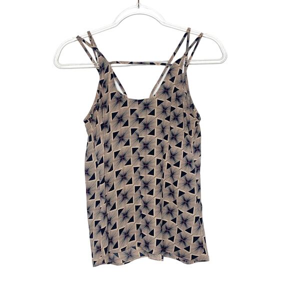 TROUVE Abstract Geometric Tank Blouse V-Neck Strappy Navy Blue Beige Size XS - Picture 3 of 6